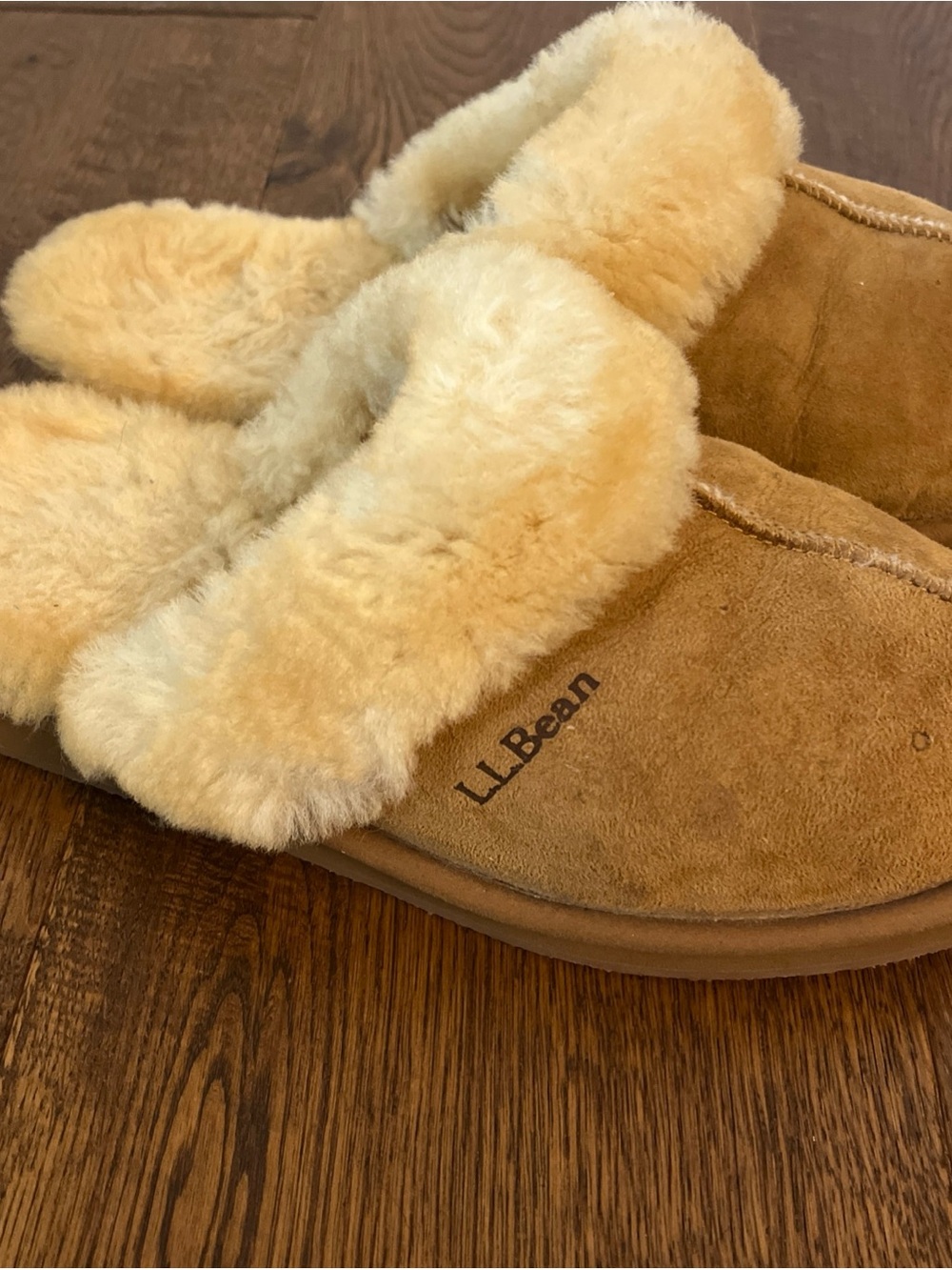 LL Bean Wool Shearling Wicked Good Slides Slippers Womens 10 Camel Suede